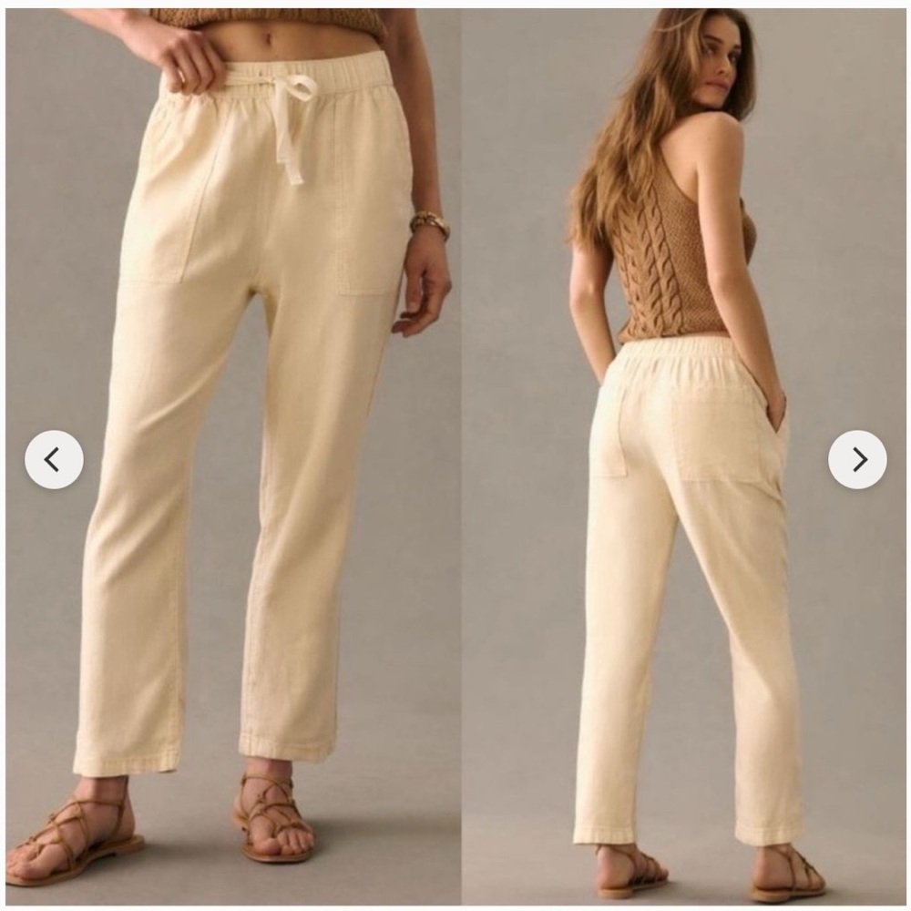 Pilcro Cream Drawstring Relaxed Linen Pants